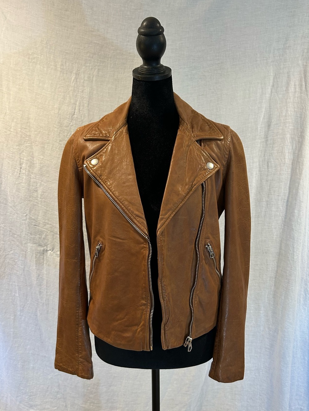 Madewell Cognac Washed Leather Motorcycle jacket- lambskin leather - Picture 1 of 12